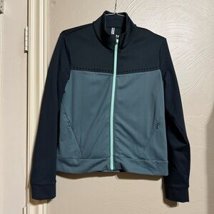 Fabletics Women’s Full-Zip Jacket w/Teal & Black Color Block & Perforated Detail